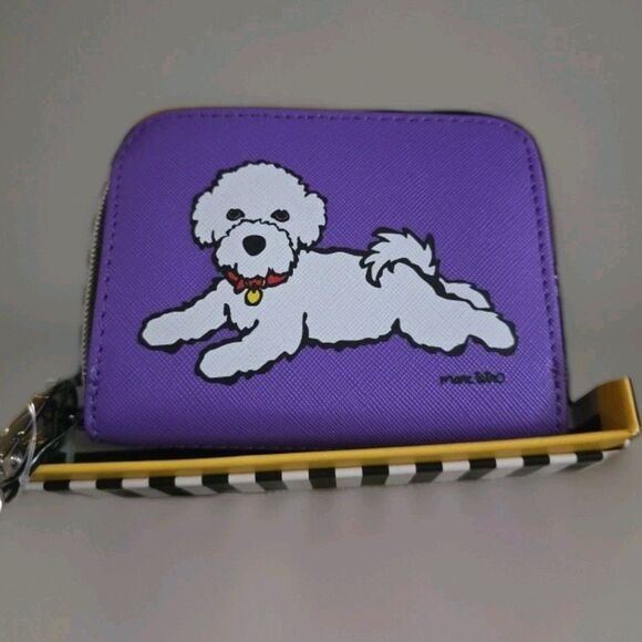 Bichon Frise White Puppy Dog Purple Wristlet Zip Around Wallet Marc Tetro NIB - Picture 4 of 12
